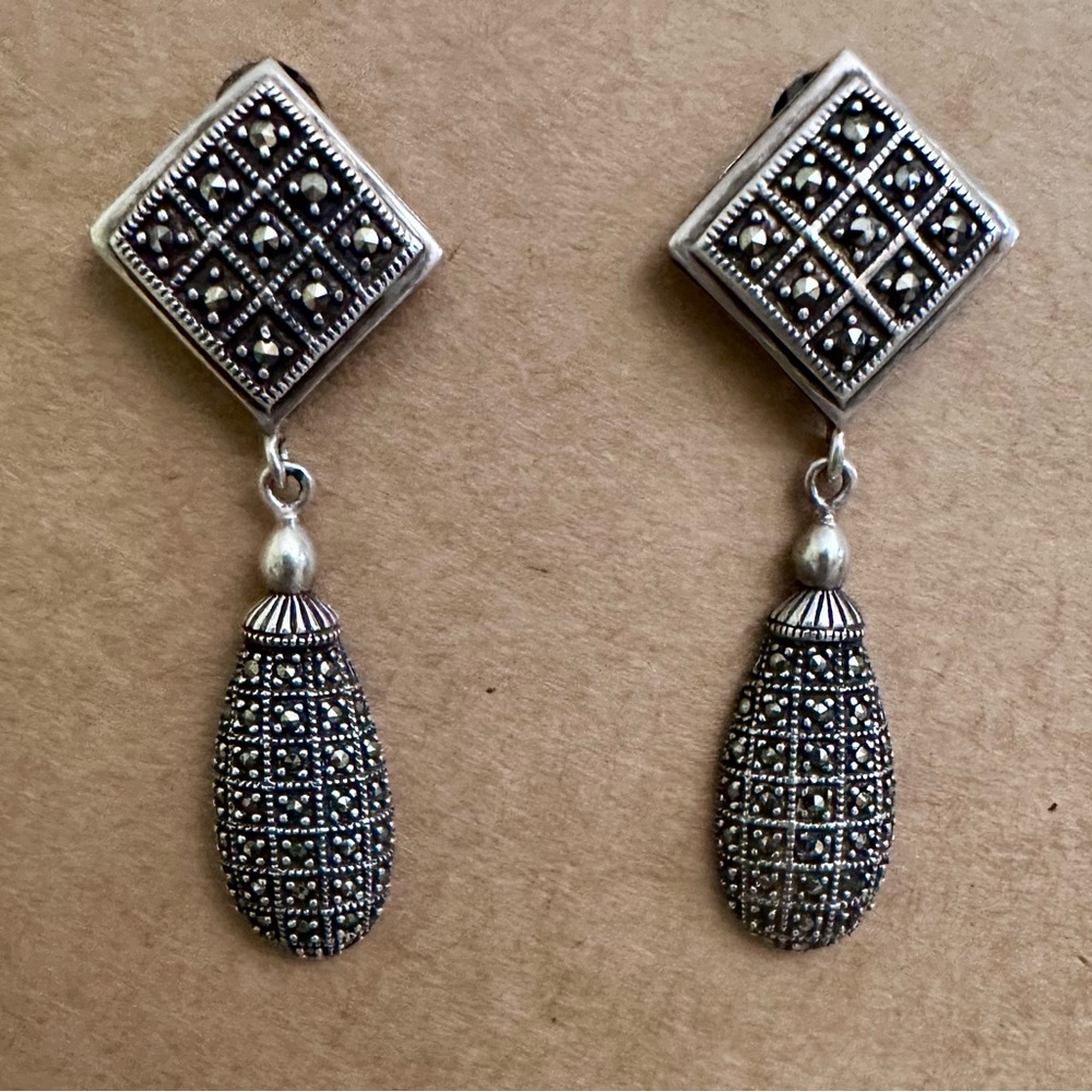 Sterling Silver and Marcasite Drop Earrings